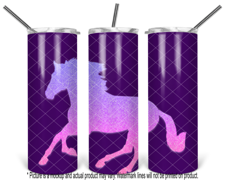 Running Horse Pink and Purple Glitter Gradient on Purple