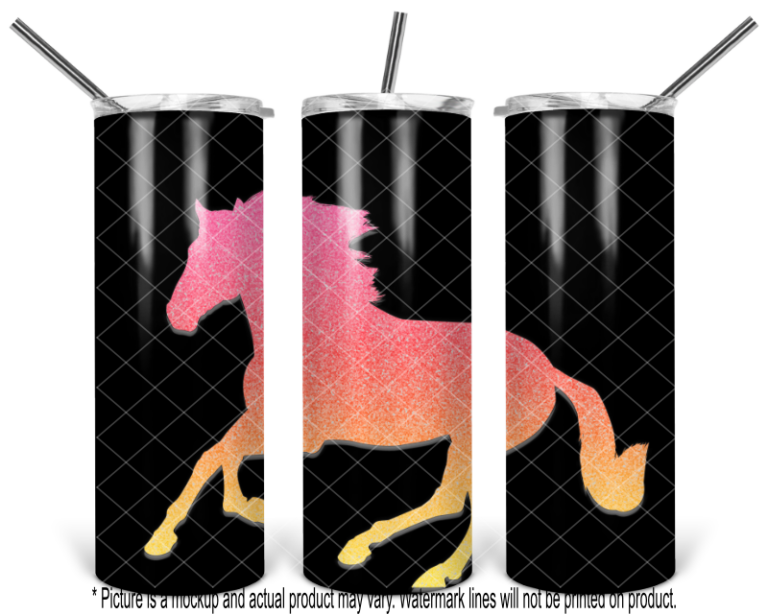 Running Horse Sunset 2 Glitter Gradient on Black