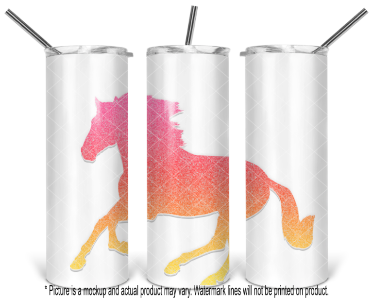 Running Horse Sunset 2 Glitter Gradient on White