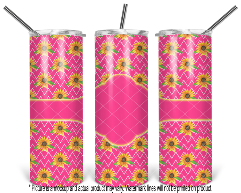 Pink Chevron Sunflower Print with Monogram Area