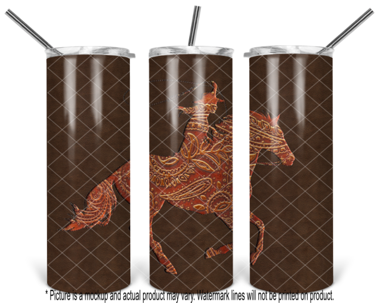 Tooled Leather Stitched Roping Cowgirl Riding Horse - Image 2