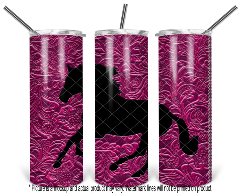 Running Horse Pink Tooled Leather Wrap