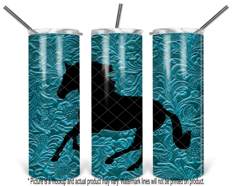 Running Horse Teal Tooled Leather Wrap
