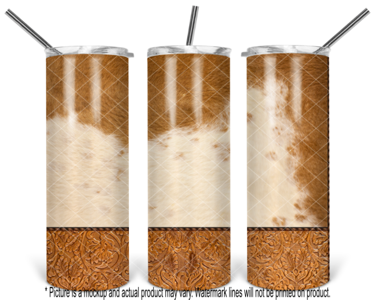Tan and Cream Cowhide and Tooled Leather Full Wrap