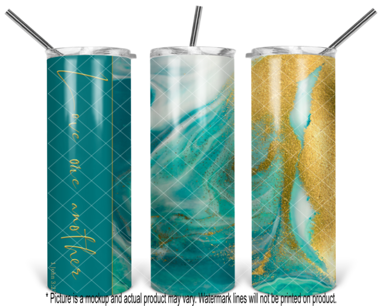 Love One Another - Green and Gold Swirl with Glitter