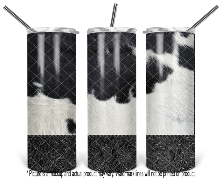 Black and White Tooled Leather and Cowhide