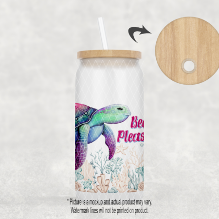 Beach Please Pink Sea Turtle - Frosted Glass