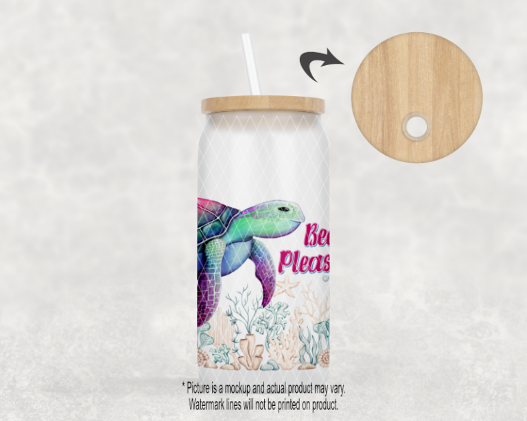 Beach Please Pink Sea Turtle - Frosted Glass